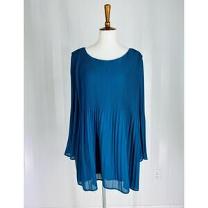 MOLLY GREEN Women’s Teal Pleated Bell Sleeve Sheer Baby Doll Dress Sz M